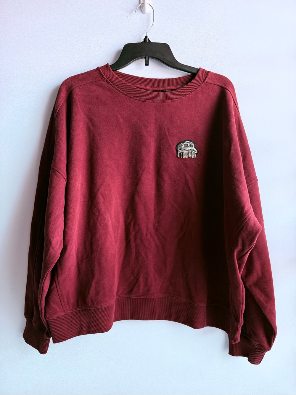 BOSS Orange Women's Burgundy Cowboy Hat Studded Logo Sweatshirt Size Large
